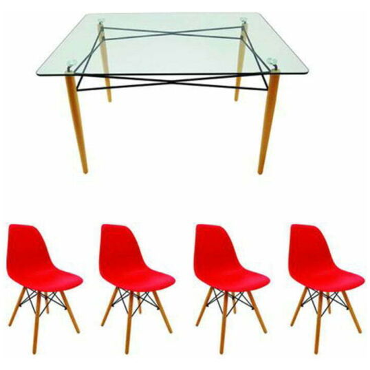 Set masă cu 4 scaune, MB-61, culoare roșie