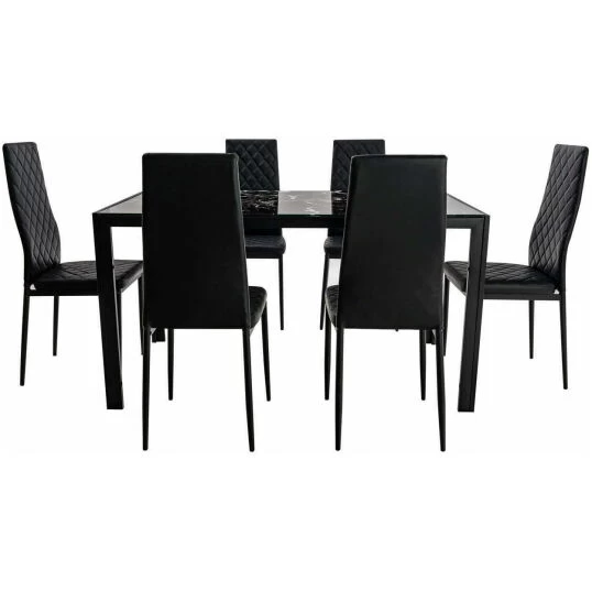 Set masă cu 6 scaune, MBS-21 Negru - imagine 8