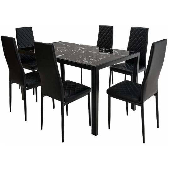 Set masă cu 6 scaune, MBS-21 Negru