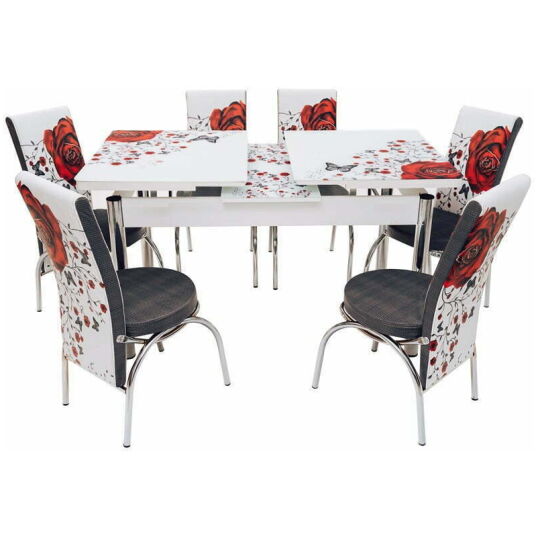 Set masa mercan cu 6 scaune , trandafiri rosii - imagine 10