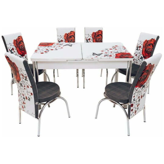 Set masa mercan cu 6 scaune , trandafiri rosii - imagine 9