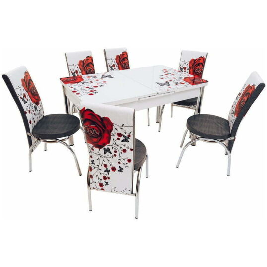 Set masa mercan cu 6 scaune , trandafiri rosii - imagine 8