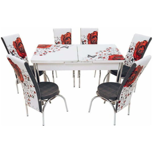 Set masa mercan cu 6 scaune , trandafiri rosii - imagine 6
