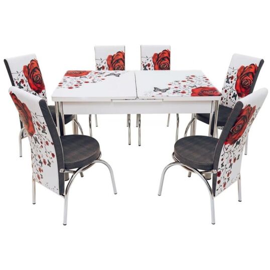 Set masa mercan cu 6 scaune , trandafiri rosii