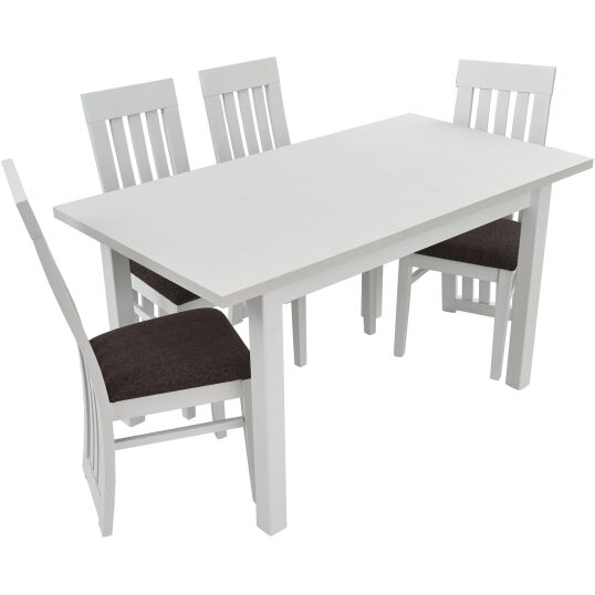 Set masa extensibila 120x150 cm cu 4 scaune tapitate, MB-13 Max5 si S-104 SO, Alb, lemn masiv, stofa - imagine 4
