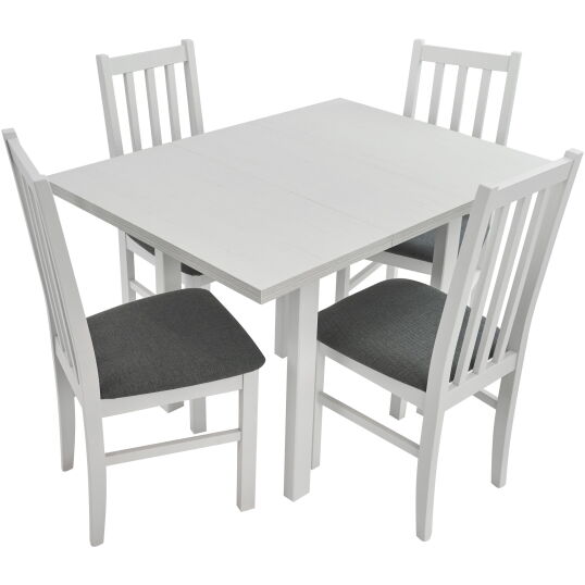Set masa extensibila 80x110 cm cu 4 scaune tapitate, MB-13 Max7 si S-38 Boss10 B10, Alb, lemn masiv, stofa - imagine 3