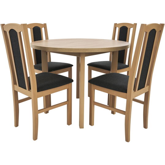 Prezentare Set masa cu 4 scaune tapitate MB 12 Poli2 si S 37 Boss7 S11 Sonoma lemn masiv de fag si stofa scaled 1