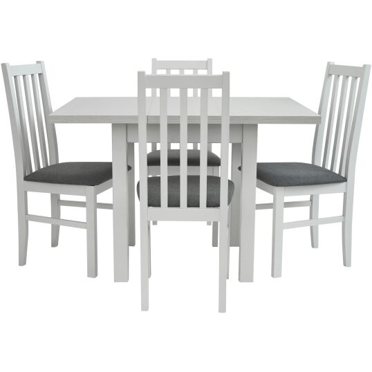 Set masa extensibila 80x110 cm cu 4 scaune tapitate, MB-13 Max7 si S-38 Boss10 B10, Alb, lemn masiv, stofa - imagine 2