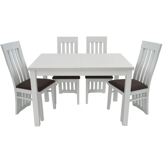 Set masa extensibila 120x150 cm cu 4 scaune tapitate, MB-13 Max5 si S-104 SO, Alb, lemn masiv, stofa