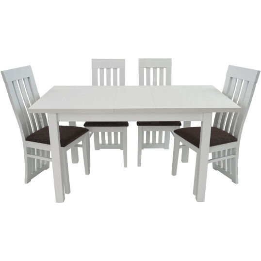 Set masa extensibila 120x150 cm cu 4 scaune tapitate, MB-13 Max5 si S-104 SO, Alb, lemn masiv, stofa - imagine 2