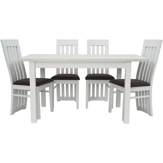 Set masa extensibila 120x150 cm cu 4 scaune tapitate, MB-13 Max5 si S-104 SO, Alb, lemn masiv, stofa - imagine 3