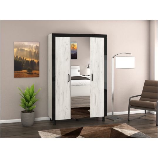 Dressing Omega, Alb murdar, Cu oglinda, 130x202x52 cm, PAL