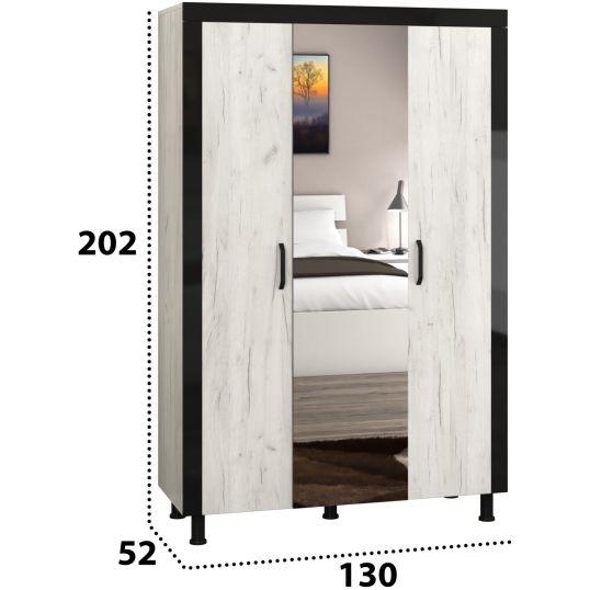 Dressing Omega, Alb murdar, Cu oglinda, 130x202x52 cm, PAL - imagine 3