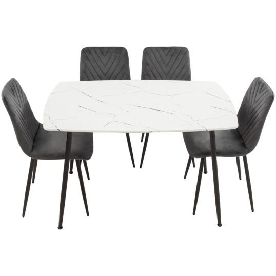 Set Masa MB-88, Alb, 120x75x80 cm, cu 4 Scaune S-206 Gri, 88x43x48 cm